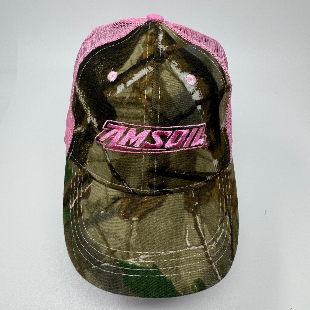 Amsoil Trucker Hat Pink Camo Mesh Snapback Baseball Cap Racing Oil Promo